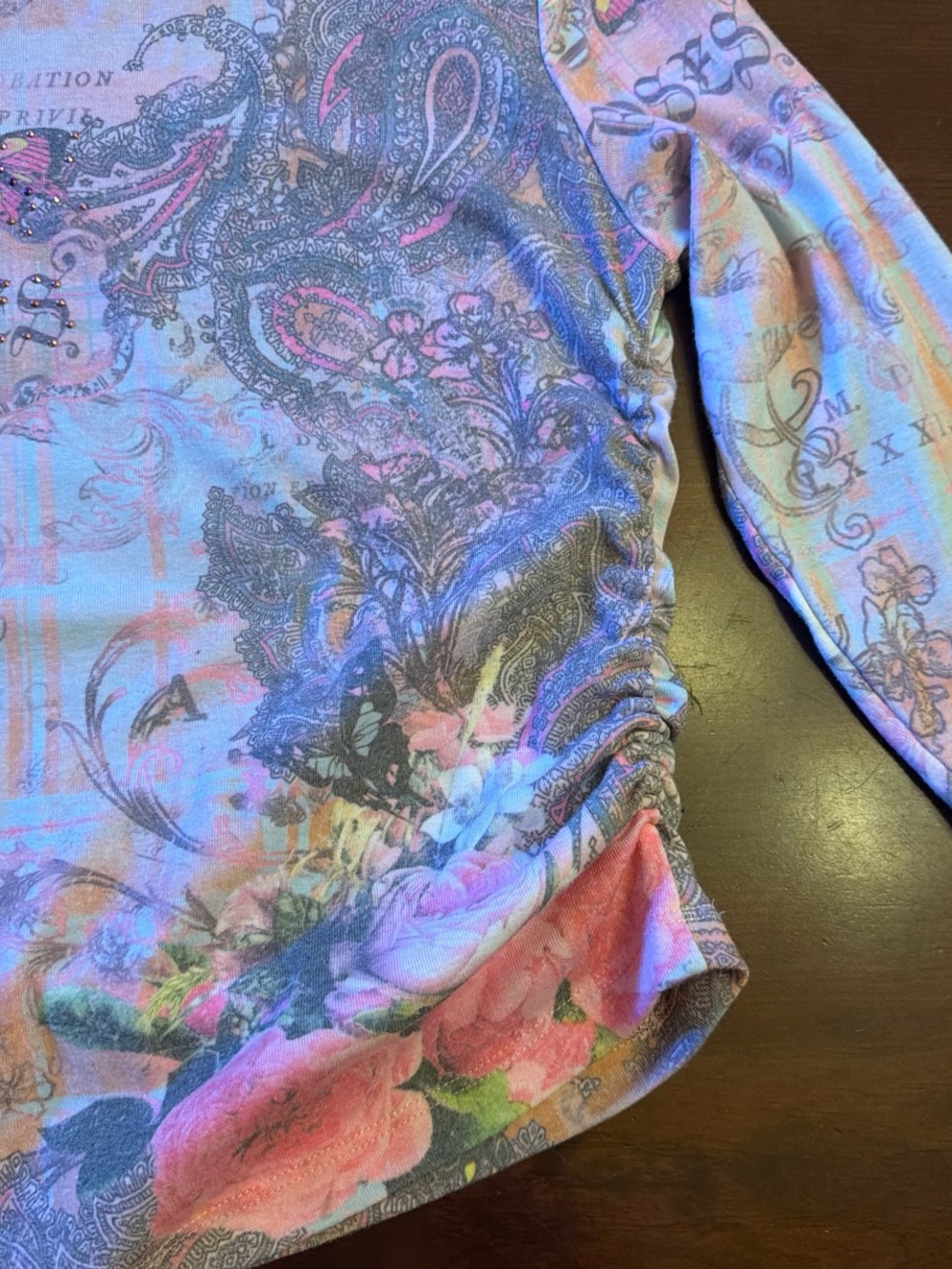 Susan Lawrence Floral Paisley Long-Sleeve Top - Pink, Peach, Blue - Picture 3 of 5